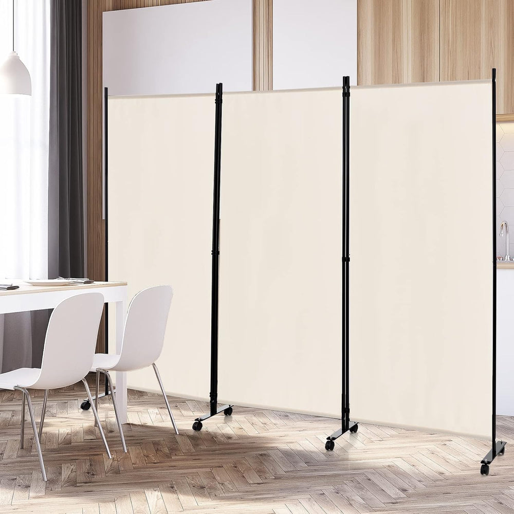 Giantex 3 Panel Folding Room Divider with Wheels, 103" x 71", Beige