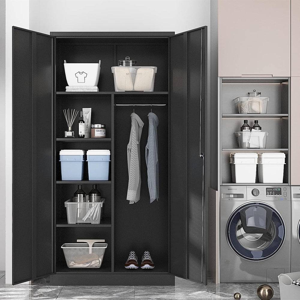 Yizosh Metal Armoire Wardrobe Closet Cabinet for Hanging Clothes with Lock Do...