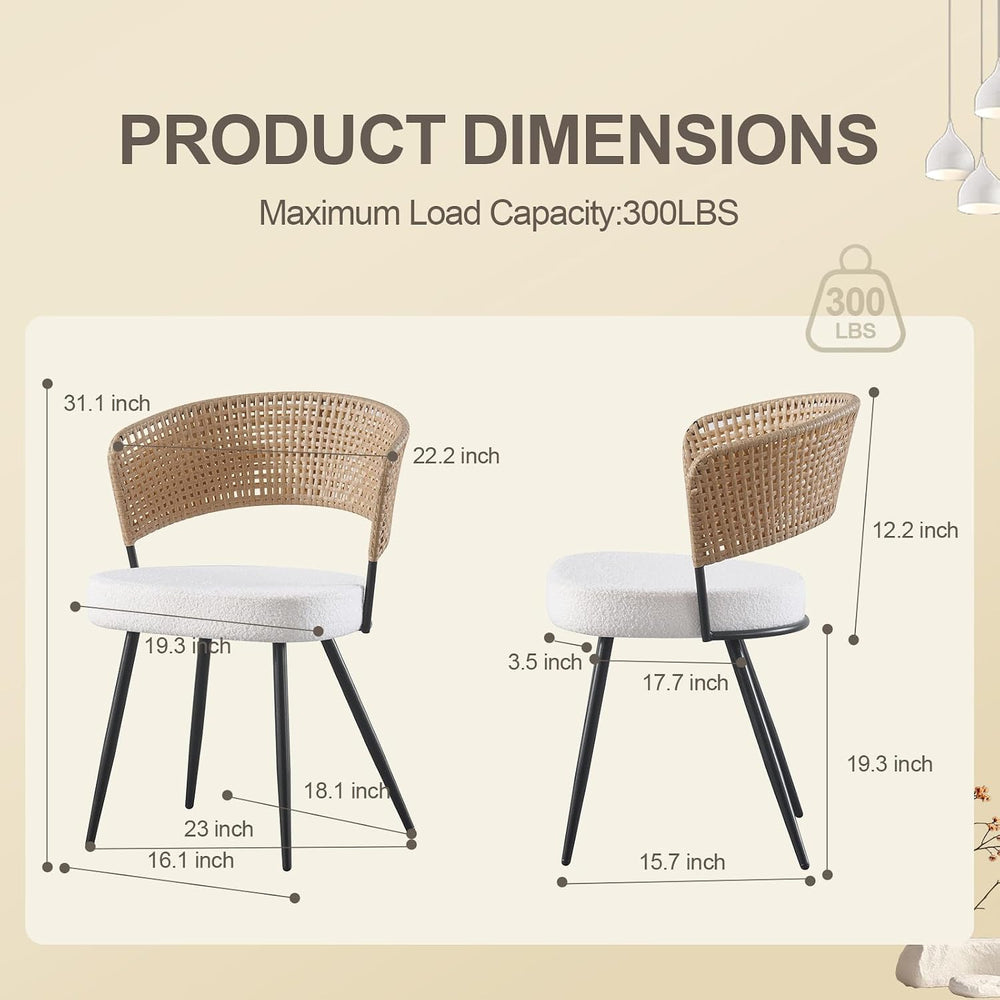 Rattan Dining Chairs Set of 4,Kitchen Chairs with PE Cane Back,Upholstered Bo...