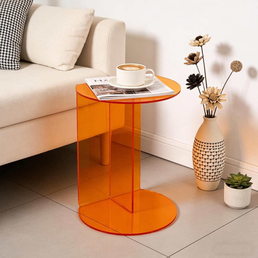 Acrylic Side Table, Modern Semicircle Clear End Table for Living Room Bedroom...