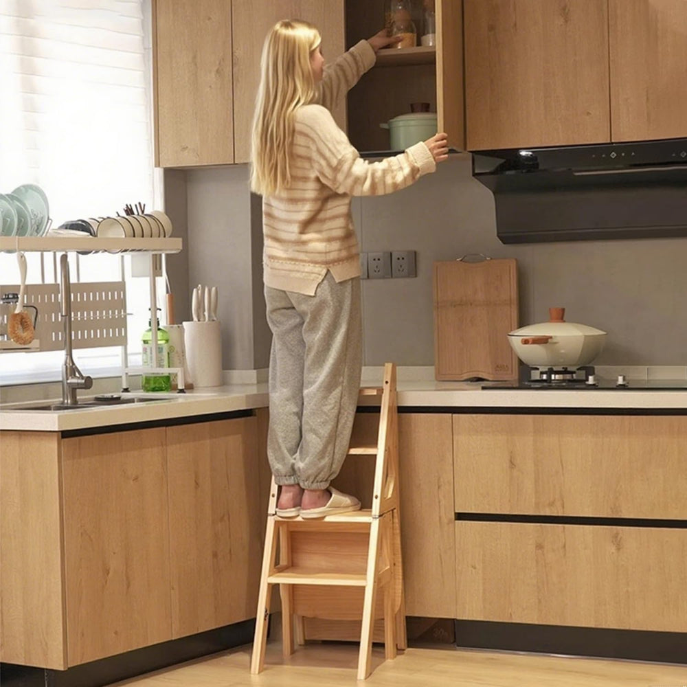 Solid Wood 3-in-1 Folding Ladder Chair, Convertible Step Stool & Display ...