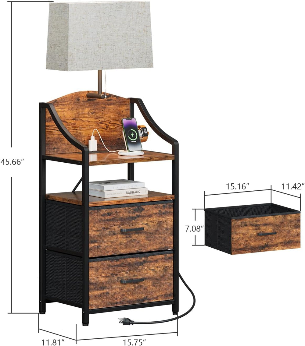 Evermagin 45" Nightstands, Tall Nightstand with Charging Station & L...