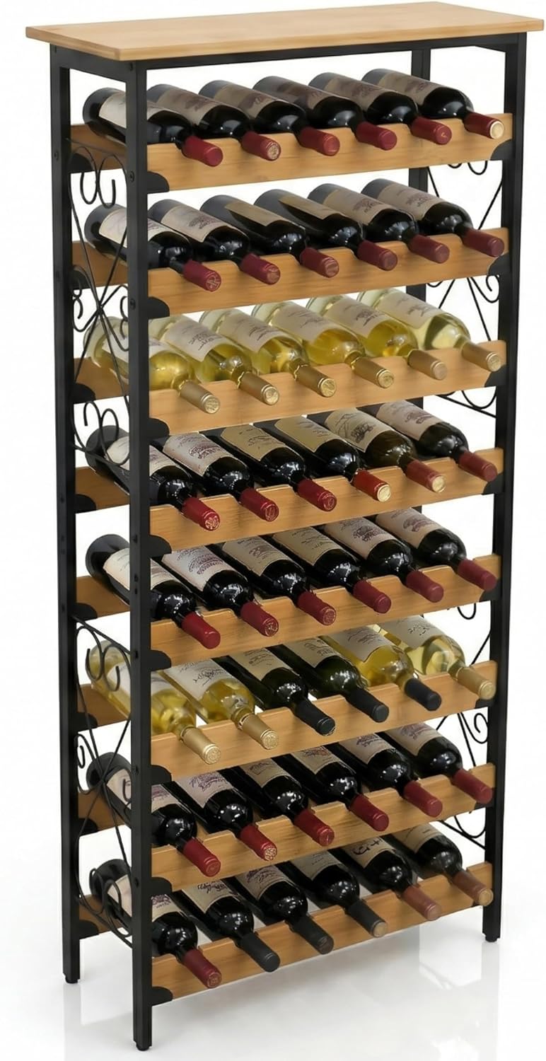 DECOMIL 48 Bottle Wine Rack, Freestanding Floor Storage Organizer with Real B...