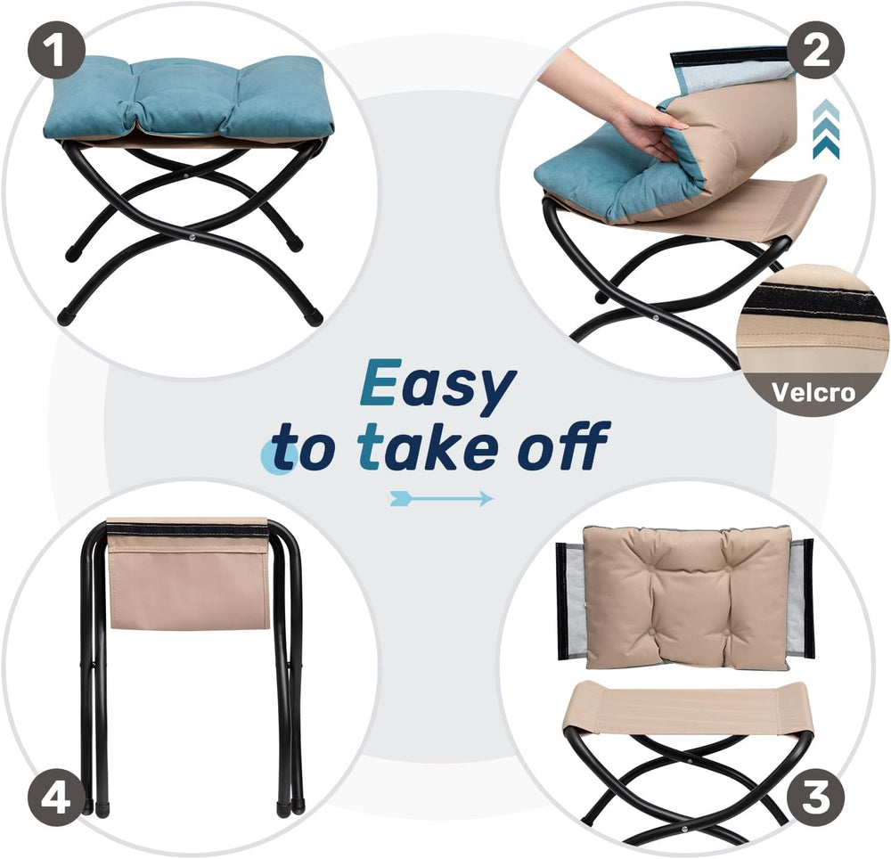 HollyHOME 15"(H) Folding Footrest Stool, Upholstered Small Foldable Otto...