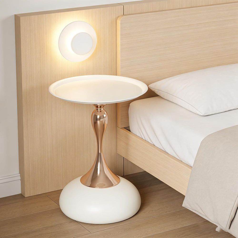 Small Round Side Table, 21.7" H Pedestal Metal End Table for Small Space...