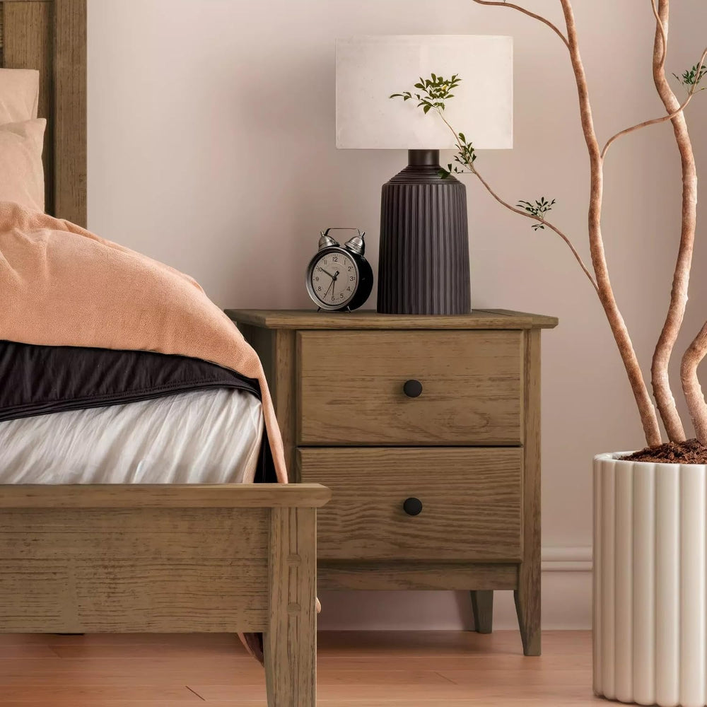 Grain Wood Furniture Greenport 2-Drawer Bedroom Nightstand, Solid Wood with B...