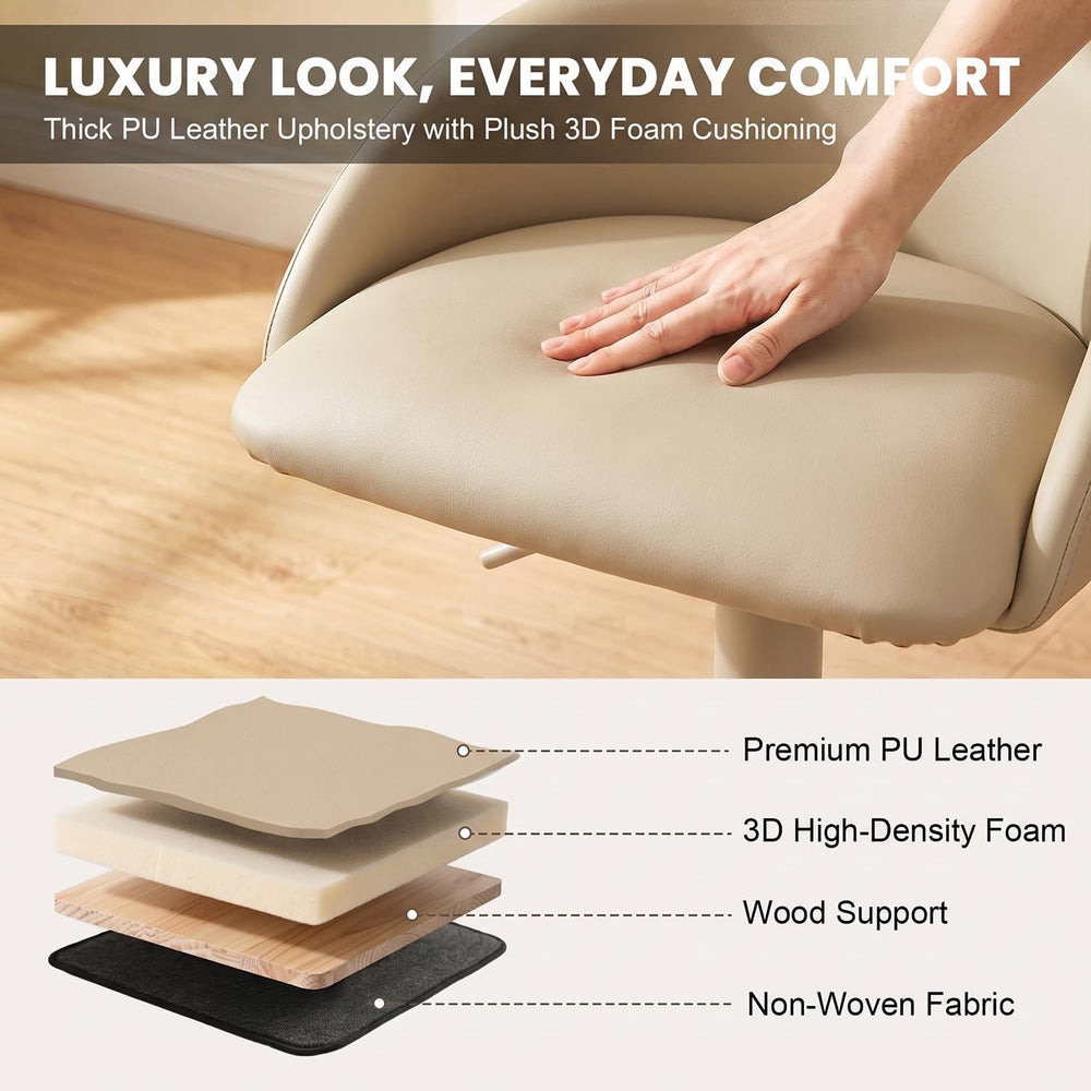 YOUNUOKE Bar Stools Set of 2 Modern Swivel Bar Stools, Khaki | PU Leather Adj...