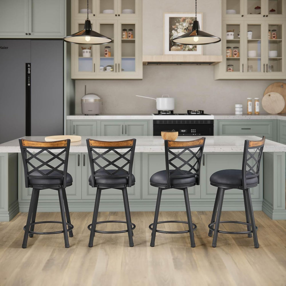 Farmhouse Bar Stools with Backs Set of 4, 2-in-1 Adjustable 25"/30"...