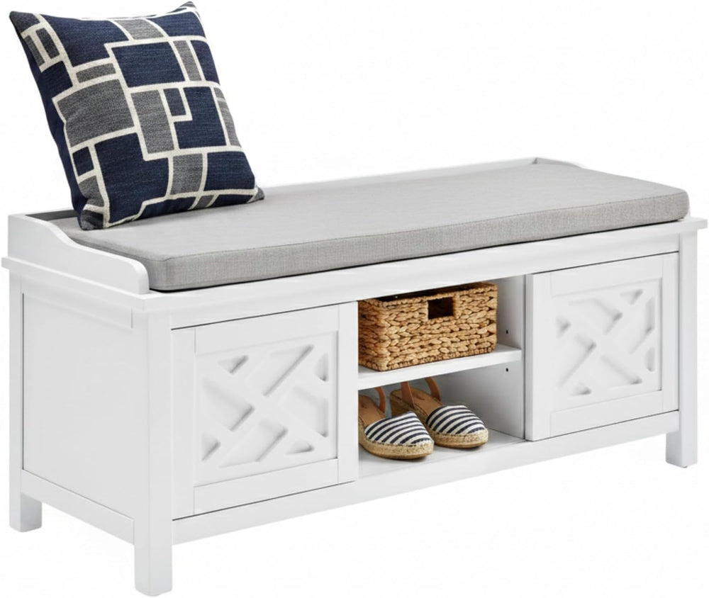 Coventry Modern Entryway Bench with Cushion – 45-Inch Storage Bench with 3 Cu...