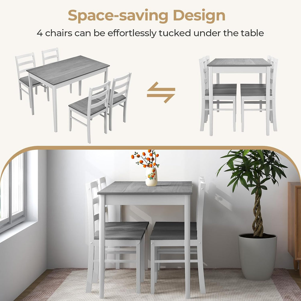 Tangkula Dining Table Set for 4, Farmhouse Solid Wood Dinette Set w/Rubber Wo...