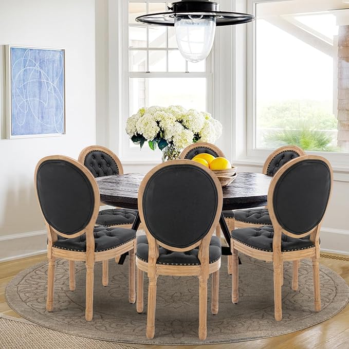 PU Leather Upholstered Dining Chairs Set of 6 French Country Round Back Kitch...