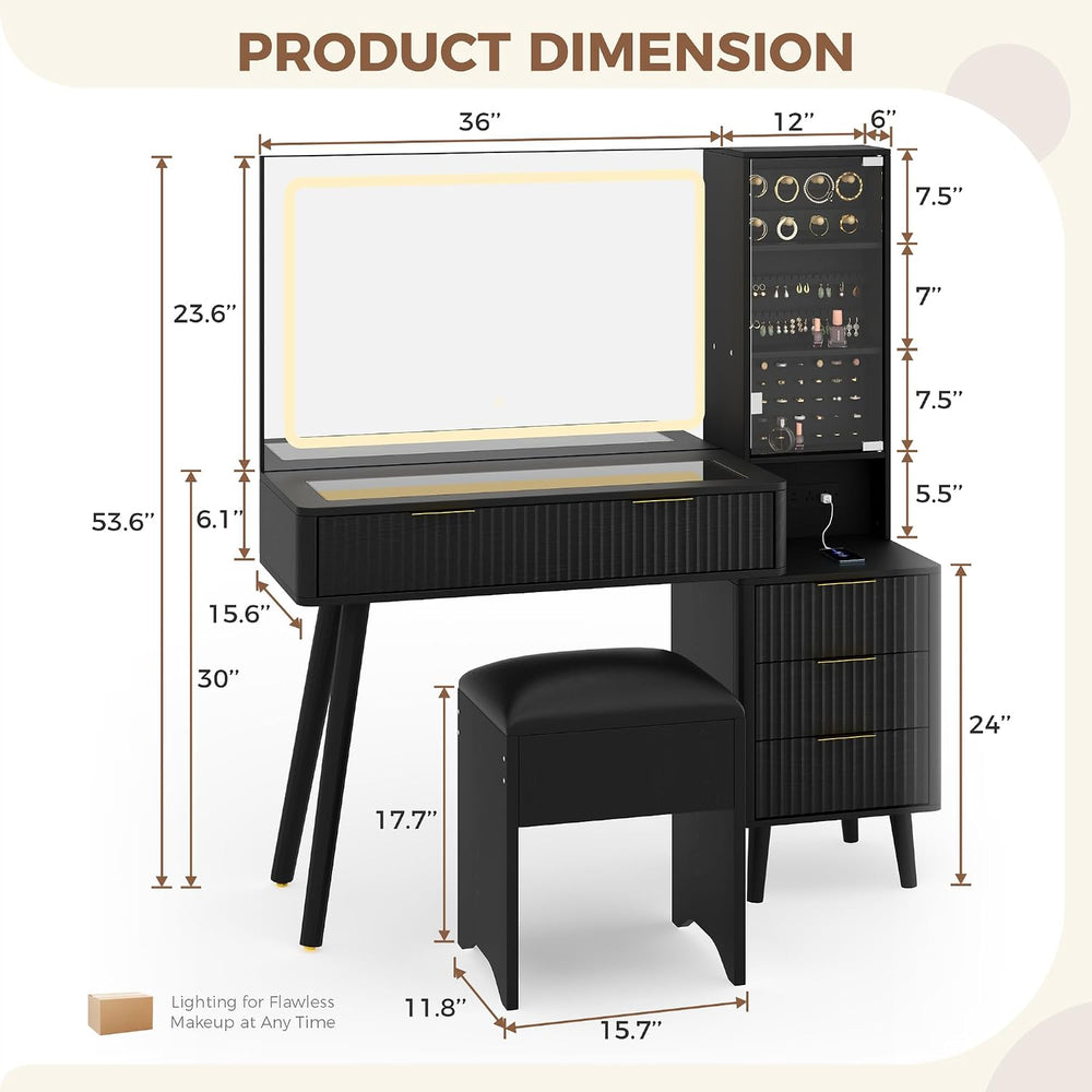 Garvee Vanity Desk with Lighted Mirror, Makeup Vanity with Charging Station, ...