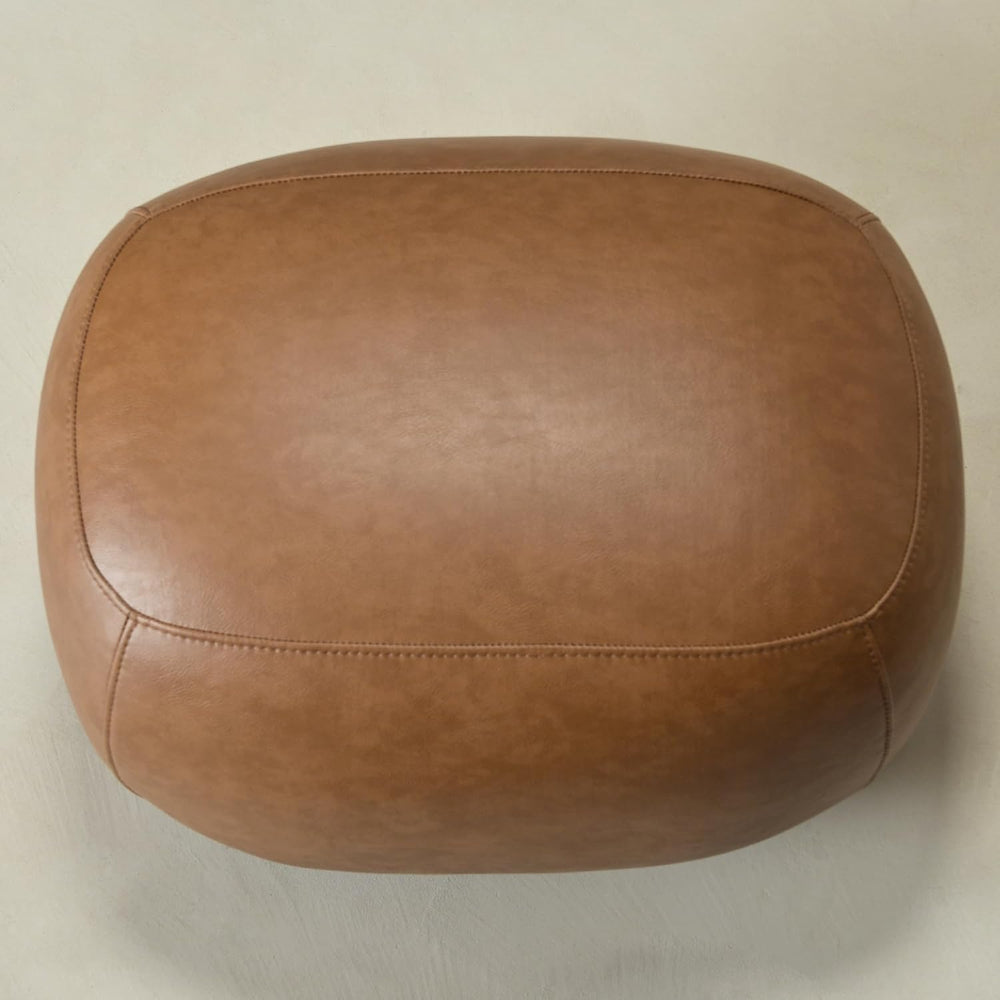 KINWELL 23" Wide Faux Leather Upholstered Ottoman Footrest, Camel | Livi...