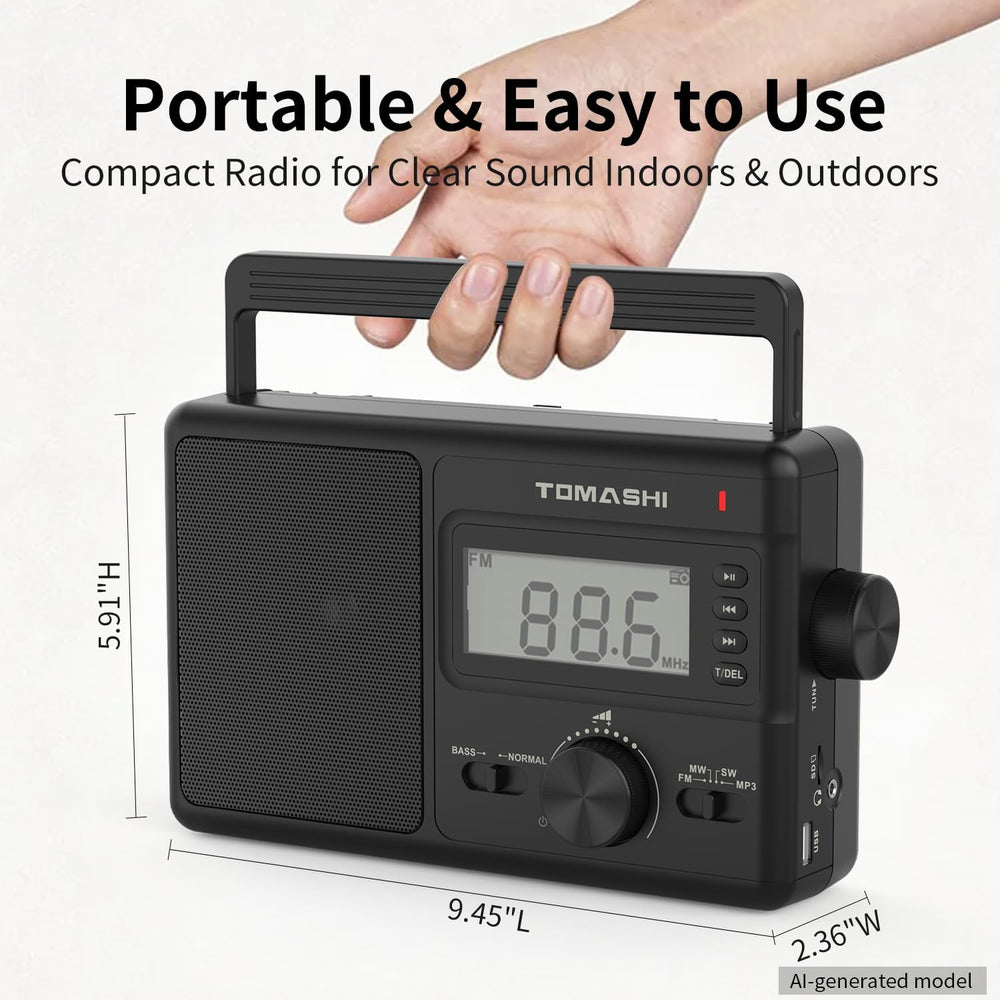 TOMASHI Portable AM FM SW Radio, AC/DC Powered Multi Band with Auto Scan