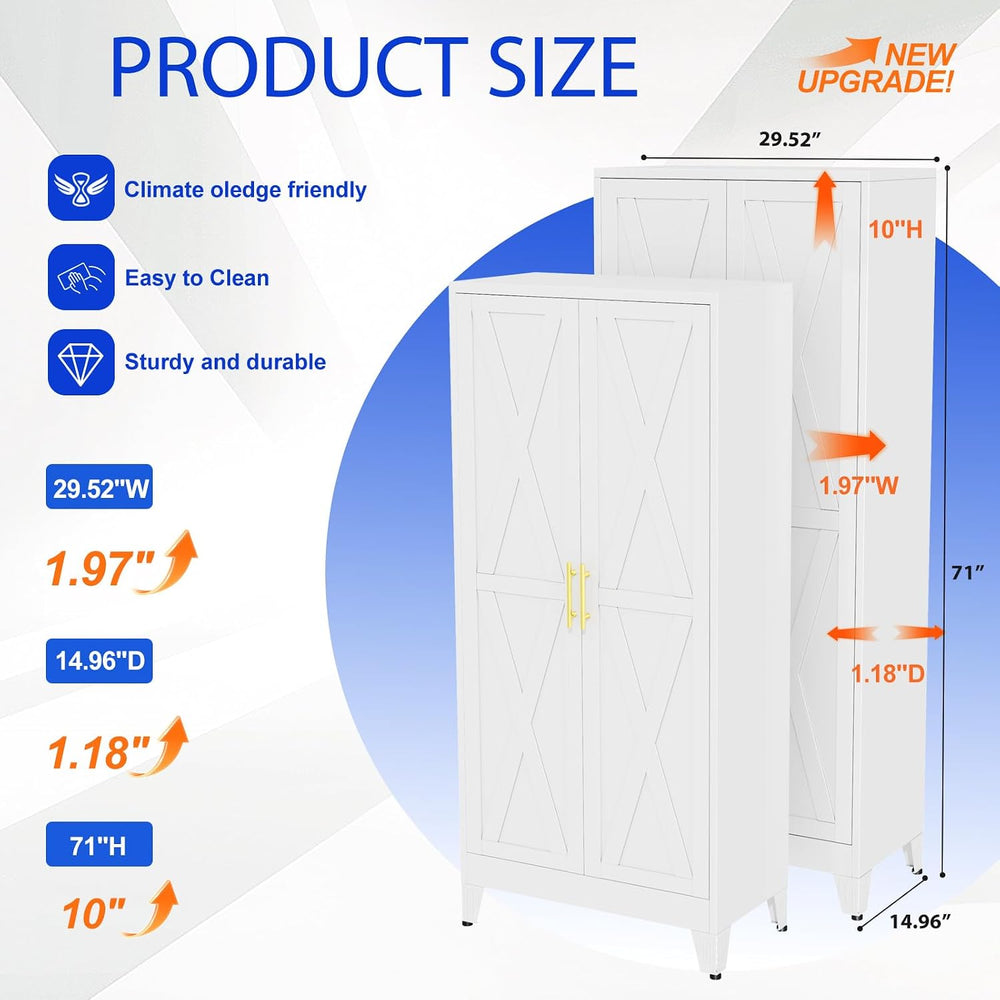 GAIOUS 71" Tall Kitchen Pantry Cabinet,Metal Storage Cabinet White Cupbo...