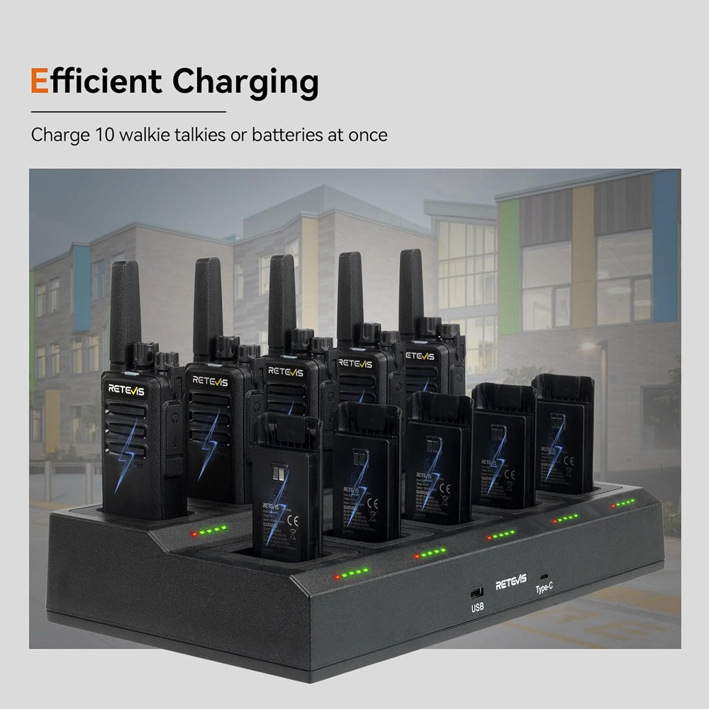 Retevis RT68 Walkie Talkies Long Range Rechargeable (10 Pack) with Charger