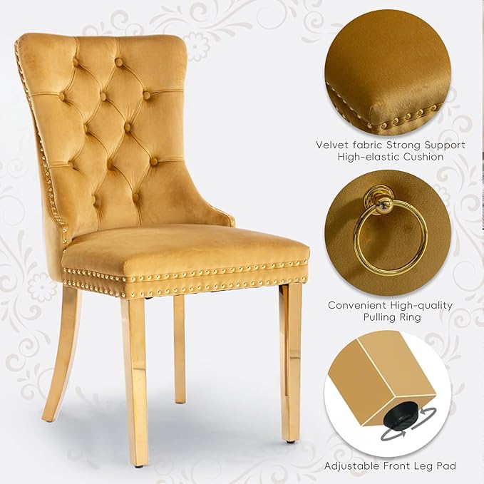 Velvet Upholstered Dining Chairs Set of 6, Modern Style Kitchen Side Chairs w...