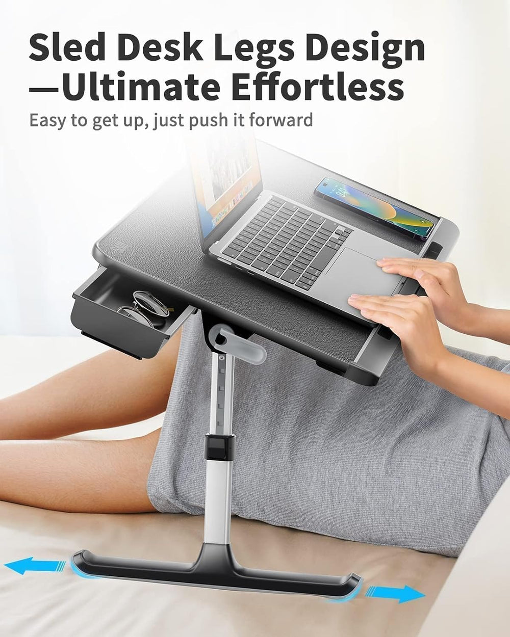 SAIJI Laptop Bed Tray Table - Adjustable Lap Desk for Couch (Dark Black)