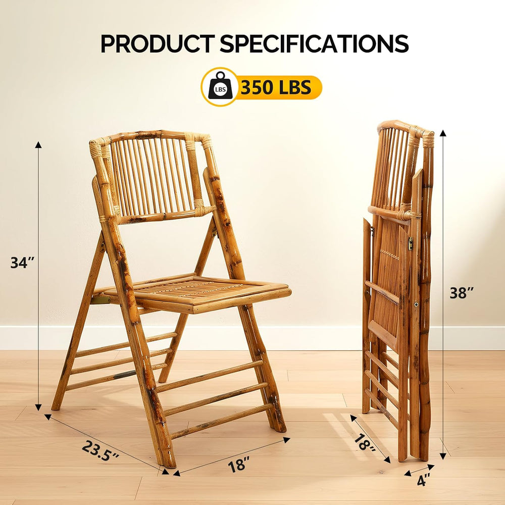 Bonnlo Bamboo Folding Chairs 1/2/4 Pack Foldable Dining Wood Chairs for Outdo...