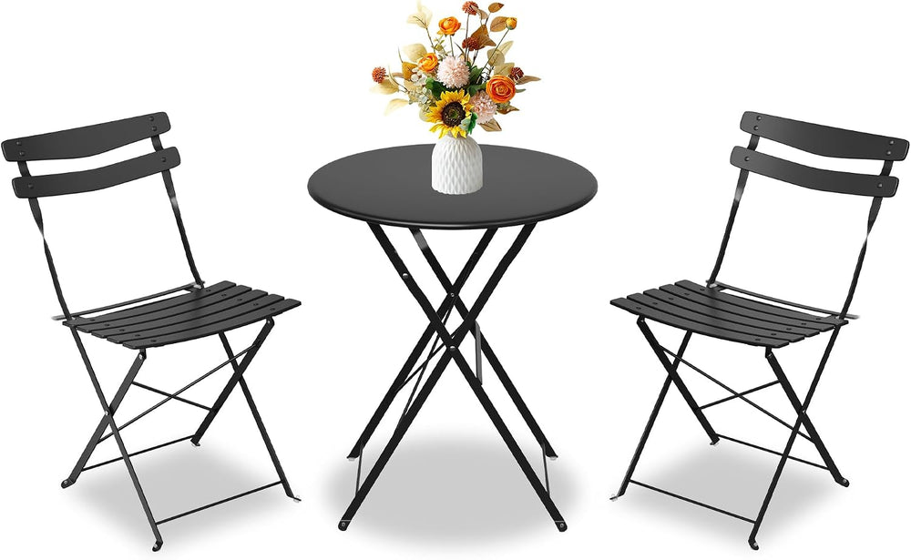 IDEALHOUSE Bistro Table and Chairs Set of 2, Folding Design, Black