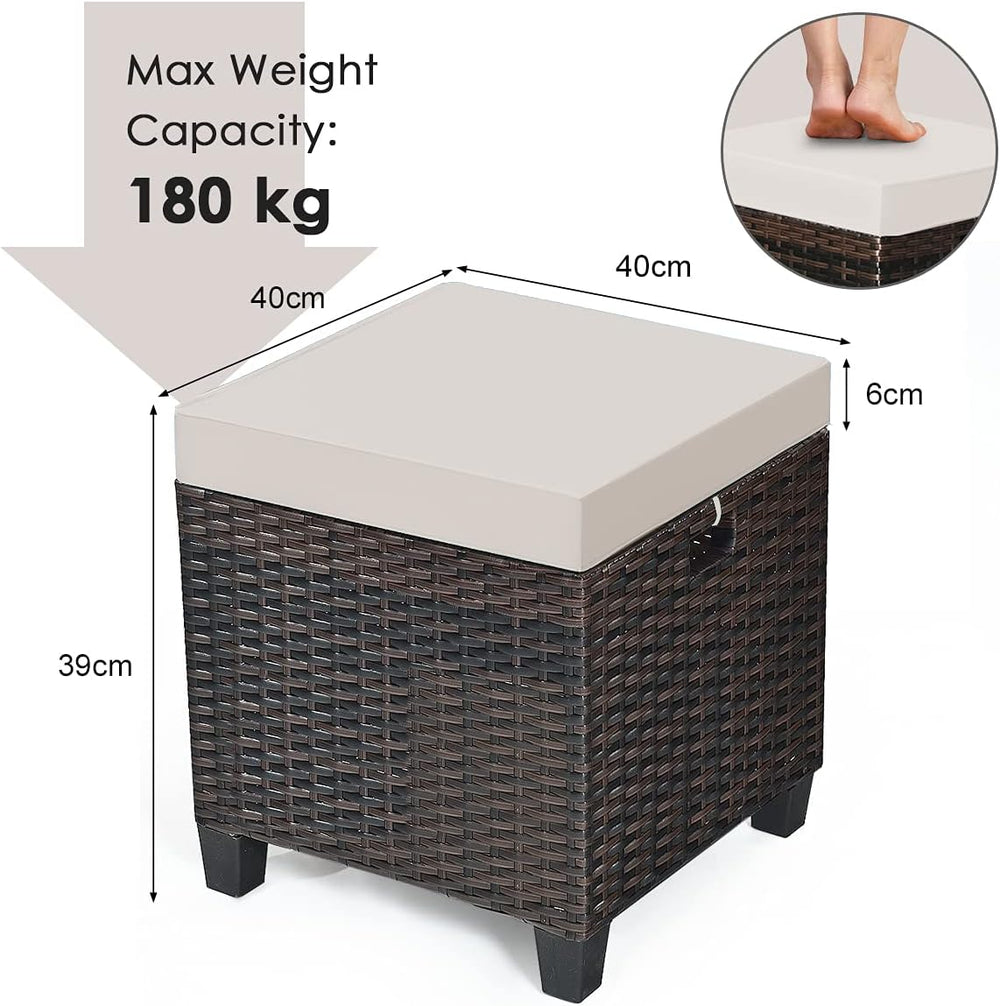 mayjooy 2-Piece Rattan Patio Ottoman, All Weather Wicker Ottoman w/Removable ...