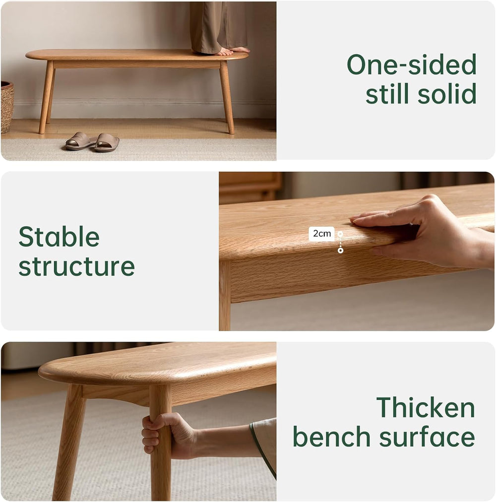 47'' 100% Solid Oak Wood Dining Bench,Rounded Corner Baguette Shape C...
