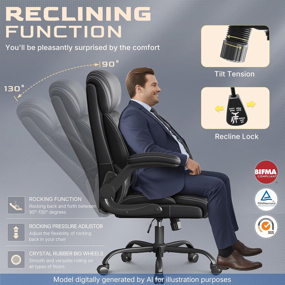 Office Chair-Executive High Back Breathable Big and Tall Office Chair Flip-up...