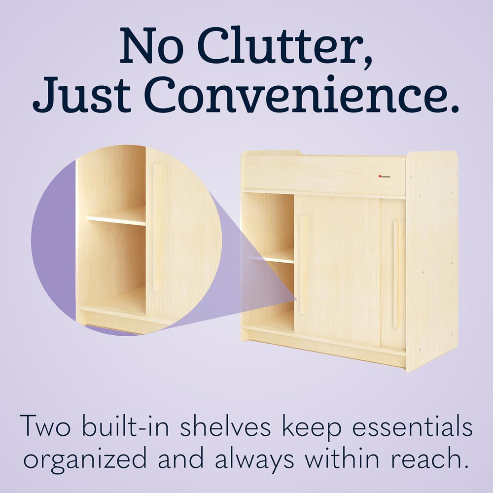 Foundations SafeGlide Daycare Changing Table w/Built-In Shelving, Natural
