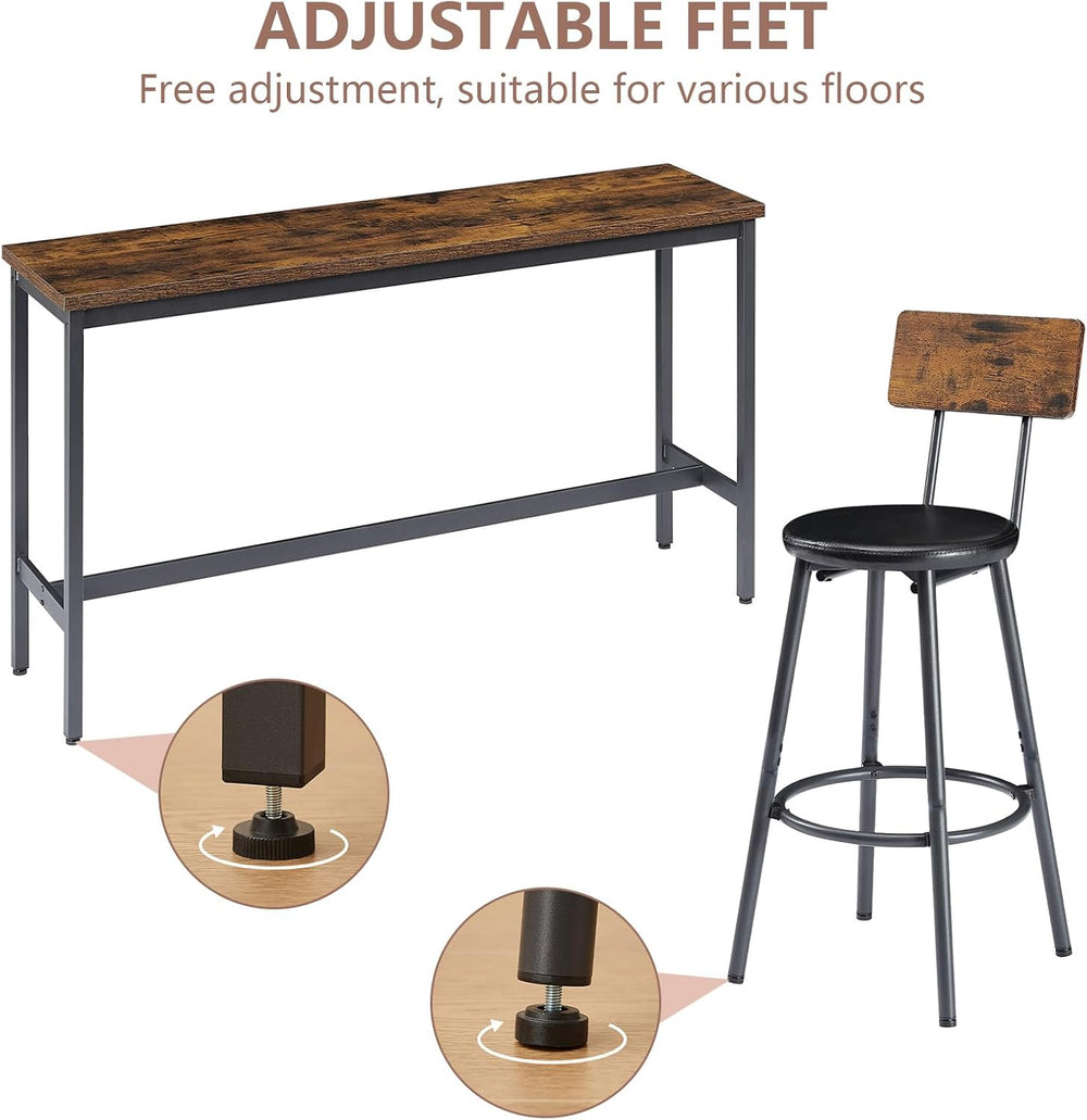 Bar Table and Chairs Set for 3, 63" L Rectangle Sofa Table, Brown | Bar ...