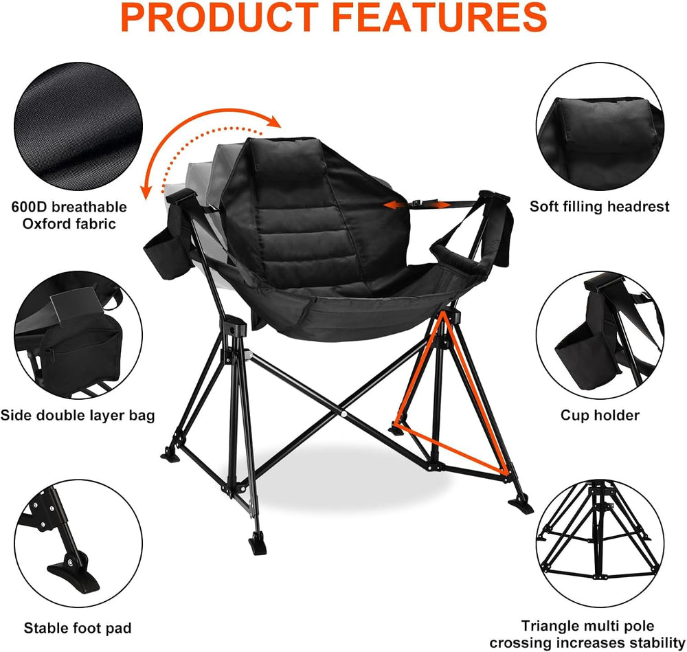 Hammock Camping Chair Folding 350lbs Foldable Portable Rocking Chairs for Adu...