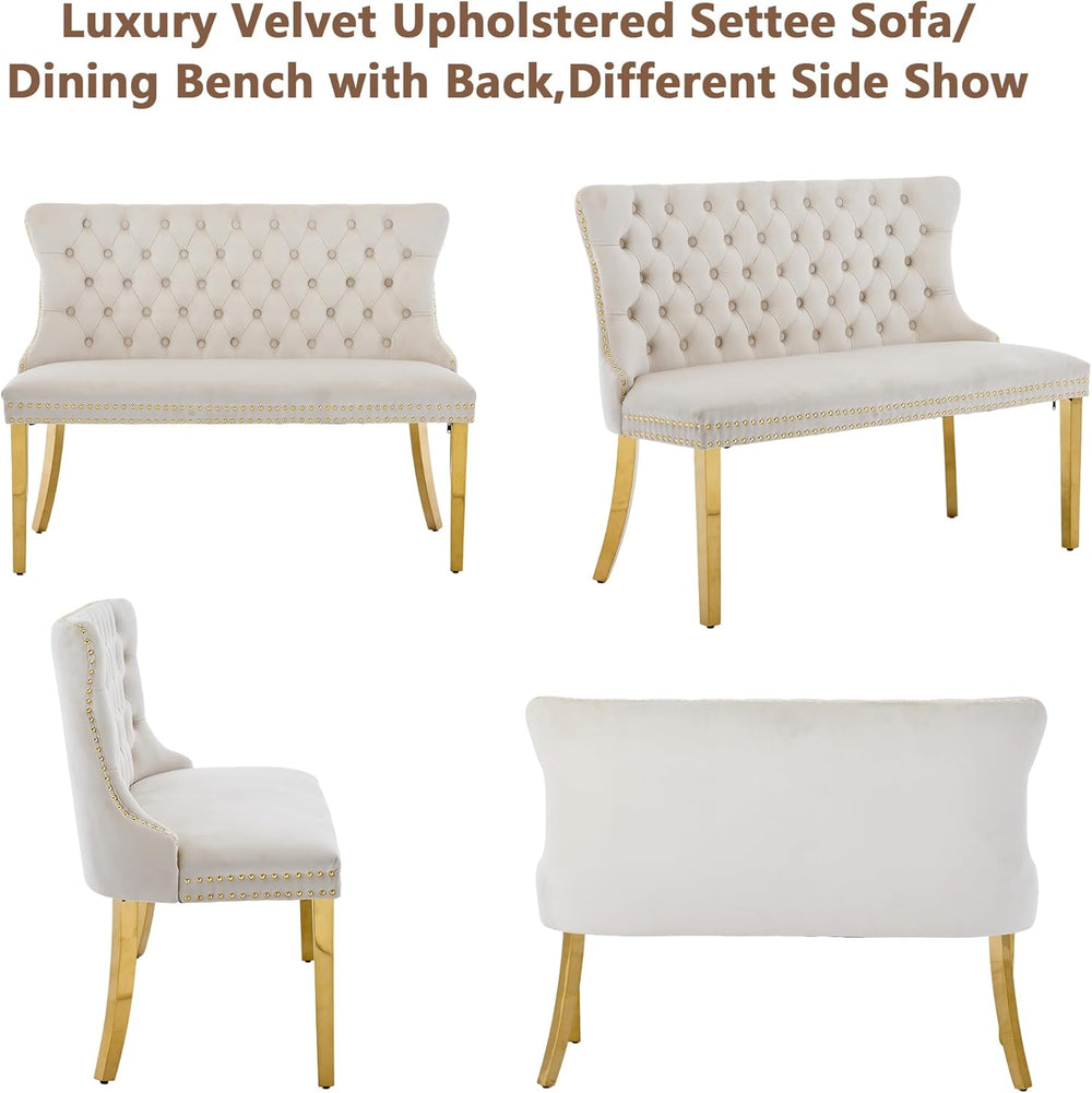 mikibama Luxury Settee Dining Bench with Back,Velvet Upholstered Banquette Be...