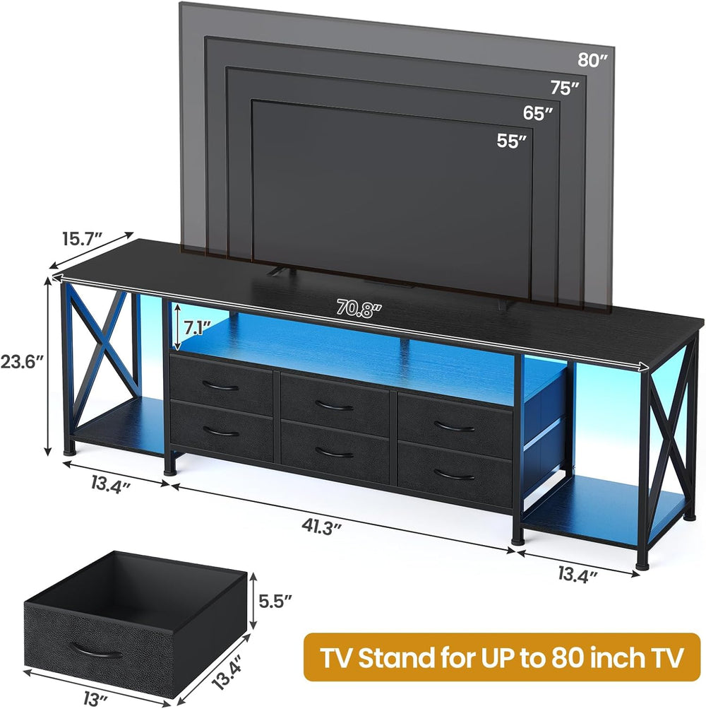 BTHFST TV Stand with LED Lights & Power Outlets, for TVs up to 85 Inches,...