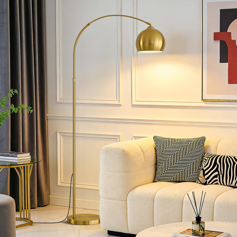 Gold Brushed Brass Arc Floor Lamps with 12W LED Remote Dimming