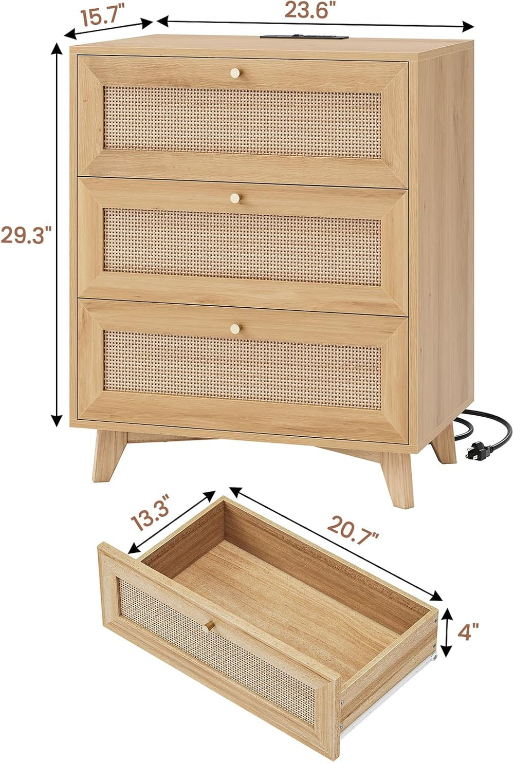 VIAGDO Rattan Nightstand Set of 2 with Charging Station, Natural Rattan Night...