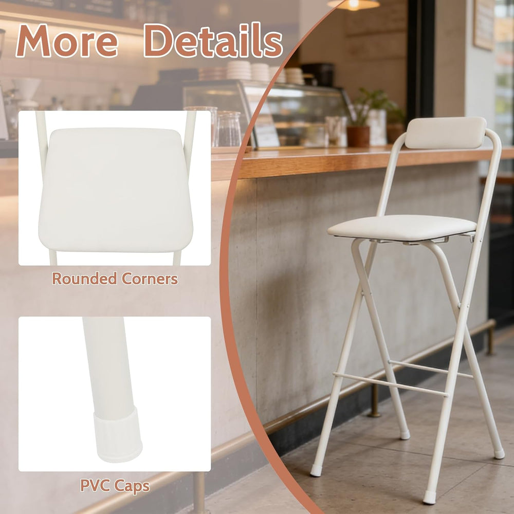 2PCS Folding Bar Stool with Backrest, 29.53in Tall Folding Chair Counter Heig...
