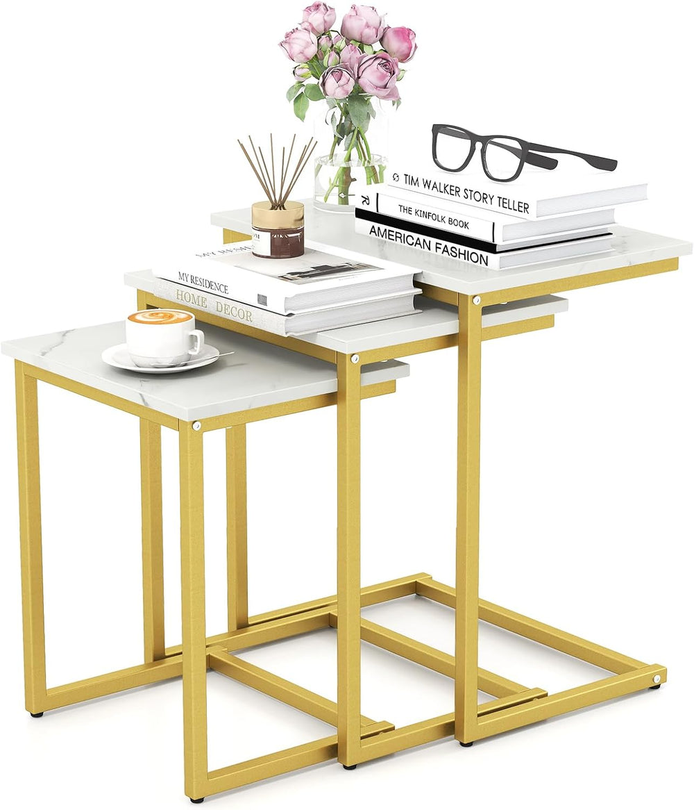 GIANTEX Nesting Coffee Table Set of 3, Stackable Square End Table, White | Fa...
