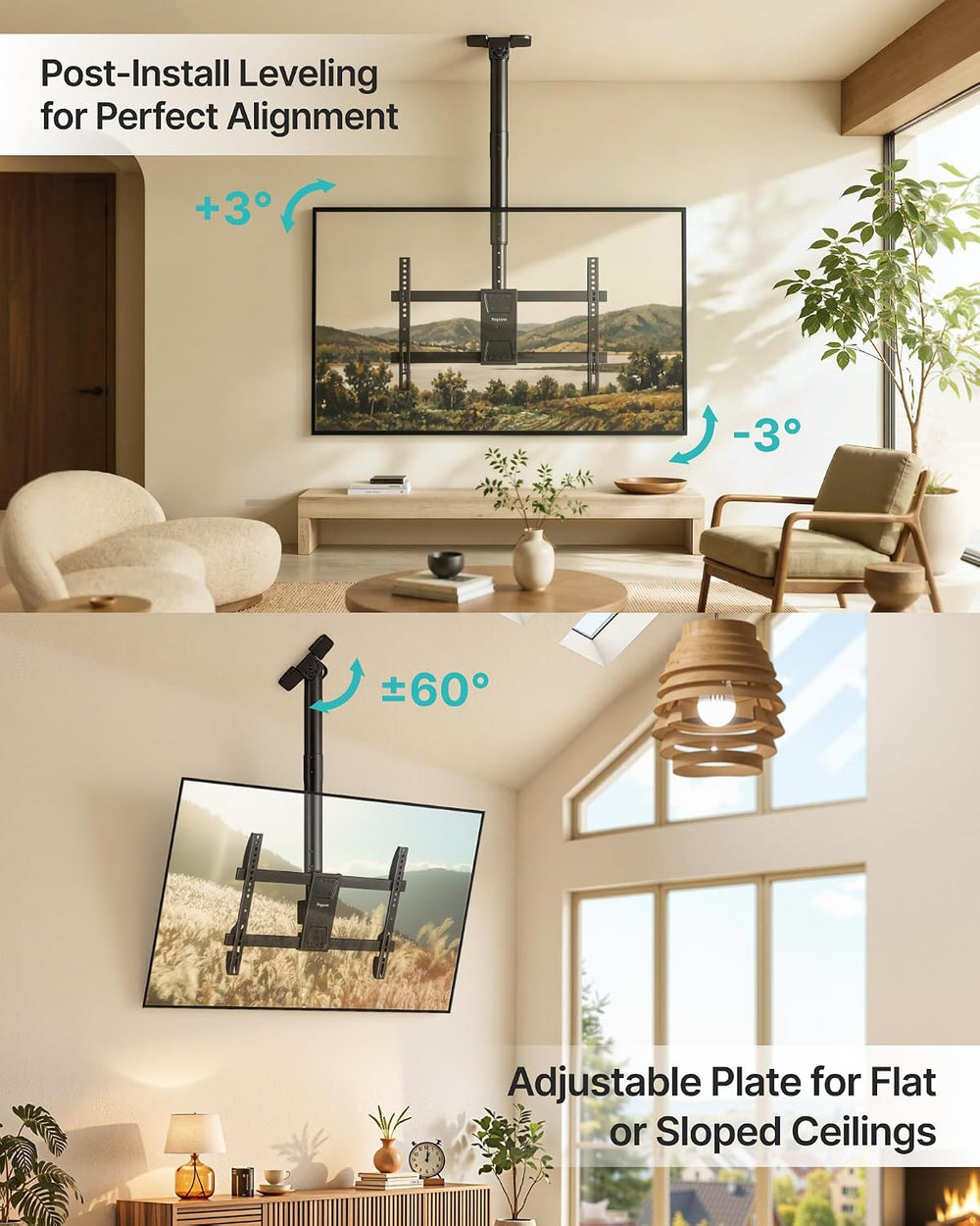PEGZONE Ceiling TV Mount for 43-86 Inch TVs, 19.1"-36.4" Height Adj...