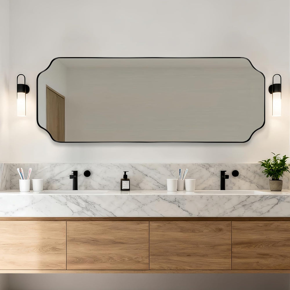 ANDY STAR 18" x 48" Full Length Mirror, Large Black Scalloped Bathr...