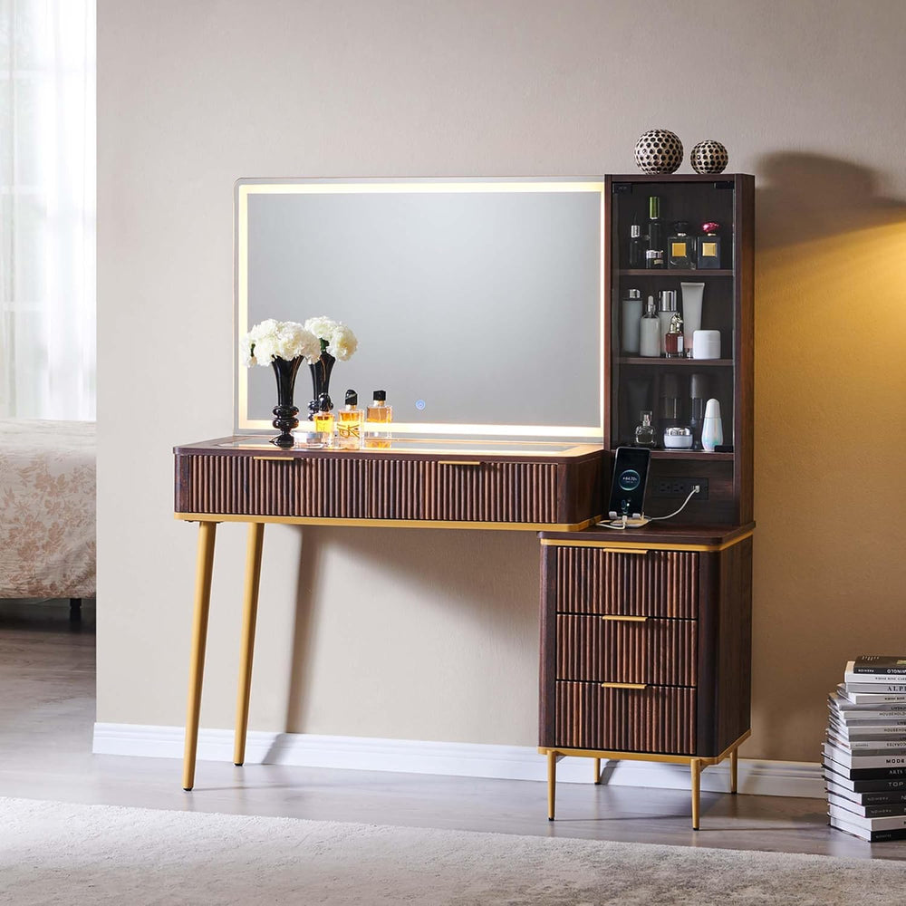 T4TREAM Fluted Makeup Vanity Desk with 36" HD Lighted Mirror, 48" B...