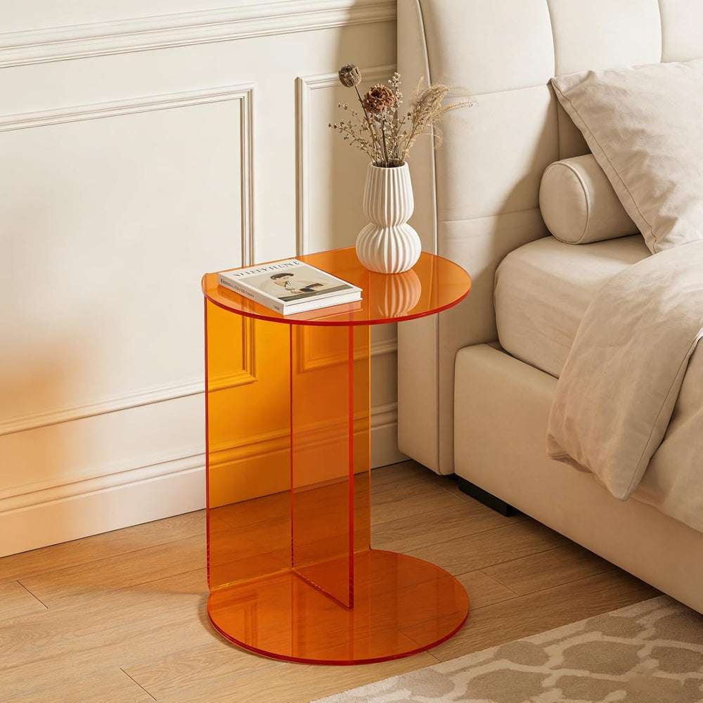 Acrylic Side Table, Modern Semicircle Clear End Table for Living Room Bedroom...