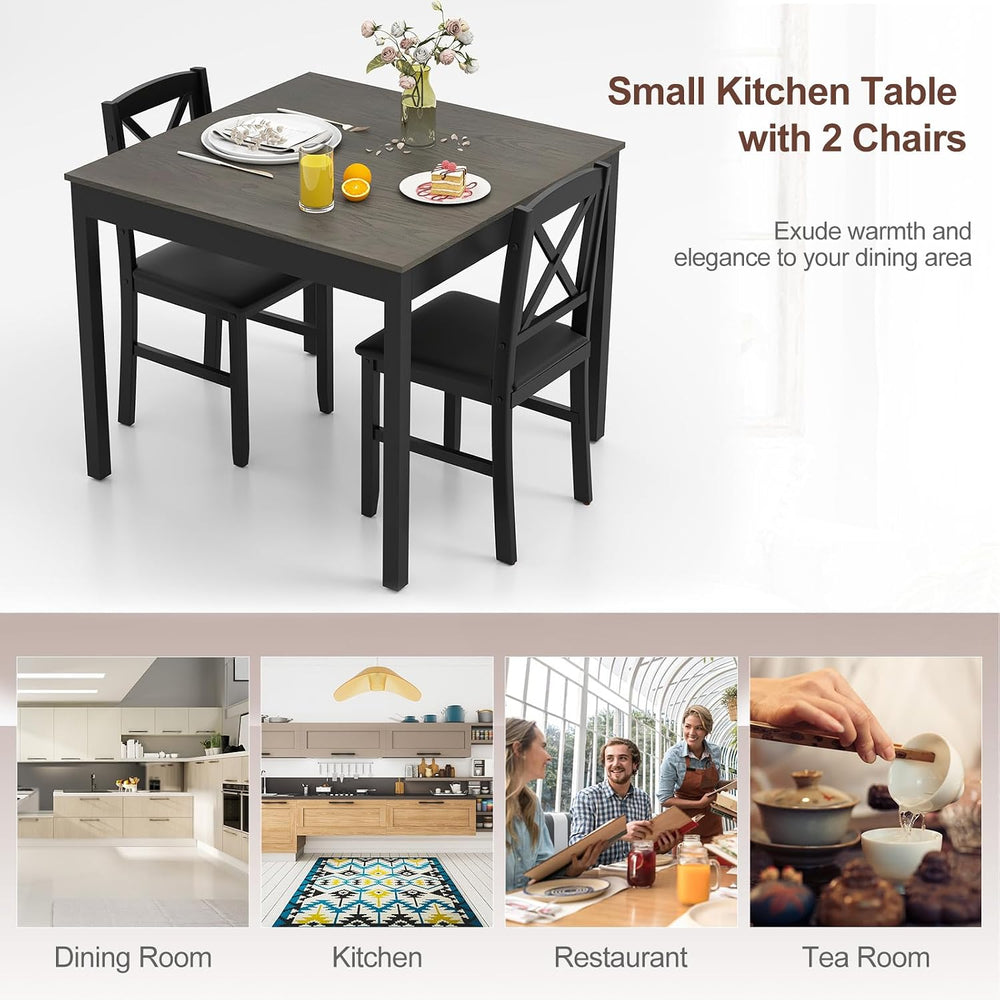POWERSTONE Small Dining Table Set for 2, Square Kitchen Table with 2 Upholste...