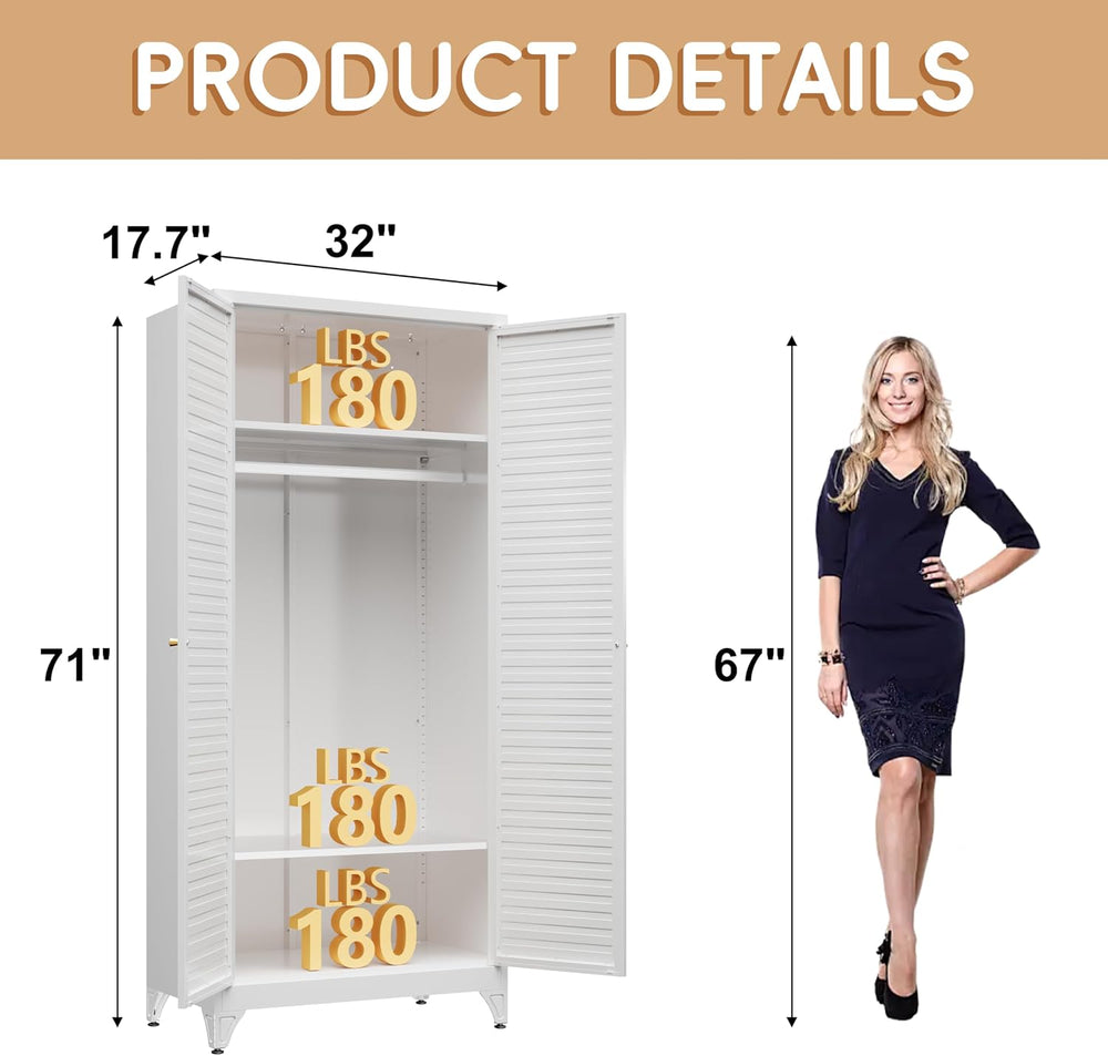 Steeloong 71"Armoire Wardrobe Close,White Wardrobe Cabinet with Hanging ...