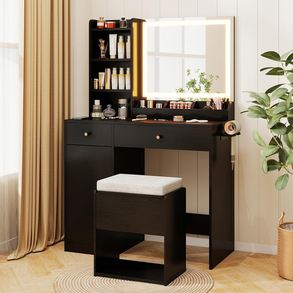 CHARMAID Makeup Vanity Desk with Lighted Mirror & Charging Station, Vanit...