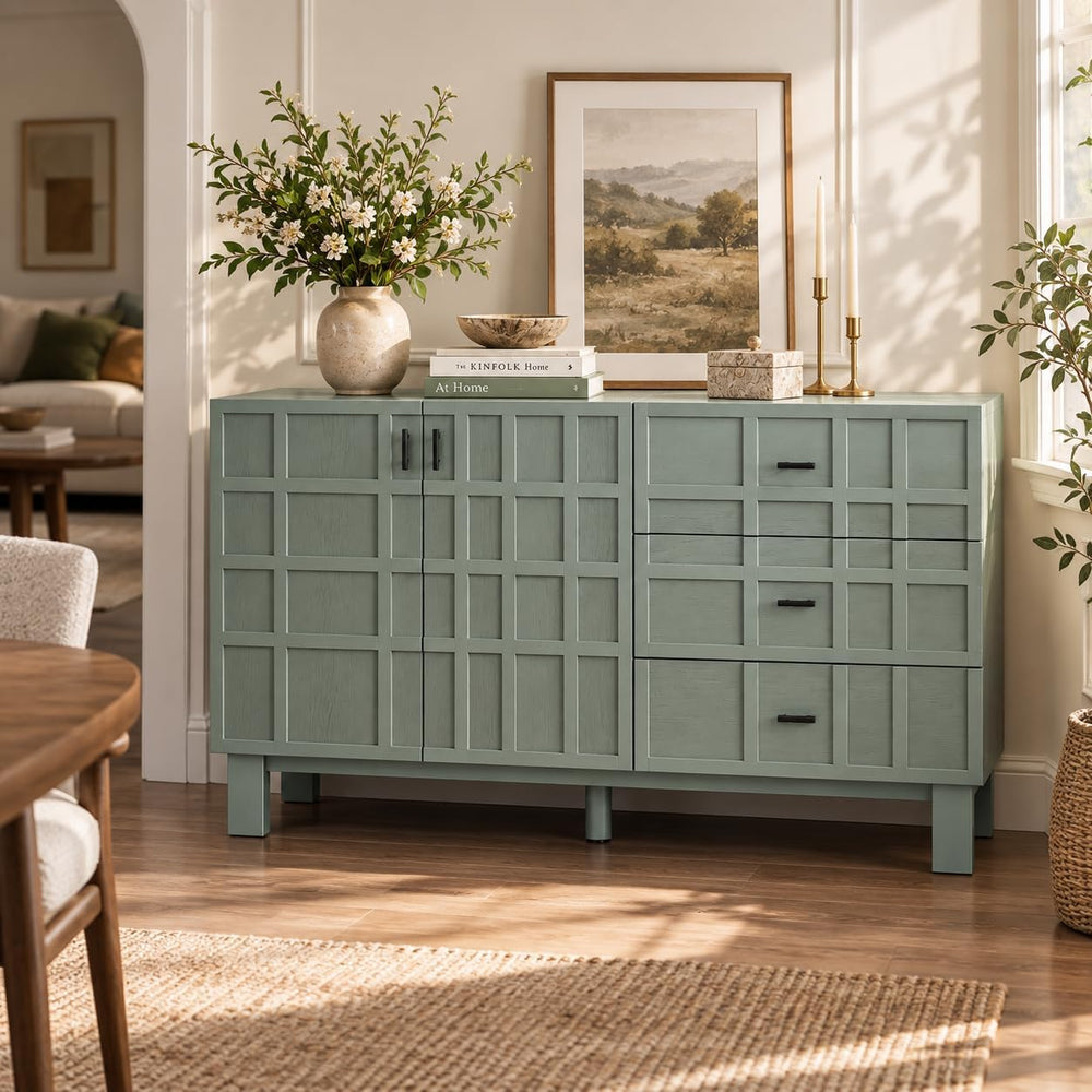 Aoikax 48” Sideboard, Buffet Cabinet with 2 Doors & 3 Drawers, Sage Green