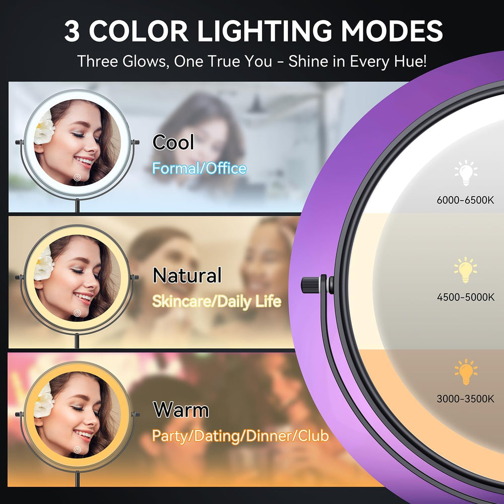Auxmir 9" 5000mAh Magnifying Mirror, 1X/30X Lighted Makeup Mirror, Black