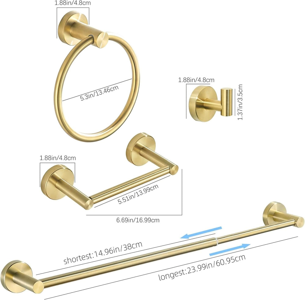 4 Pieces Brushed Gold Bathroom Hardware, Accessories Set Includes 15 to 24 In...