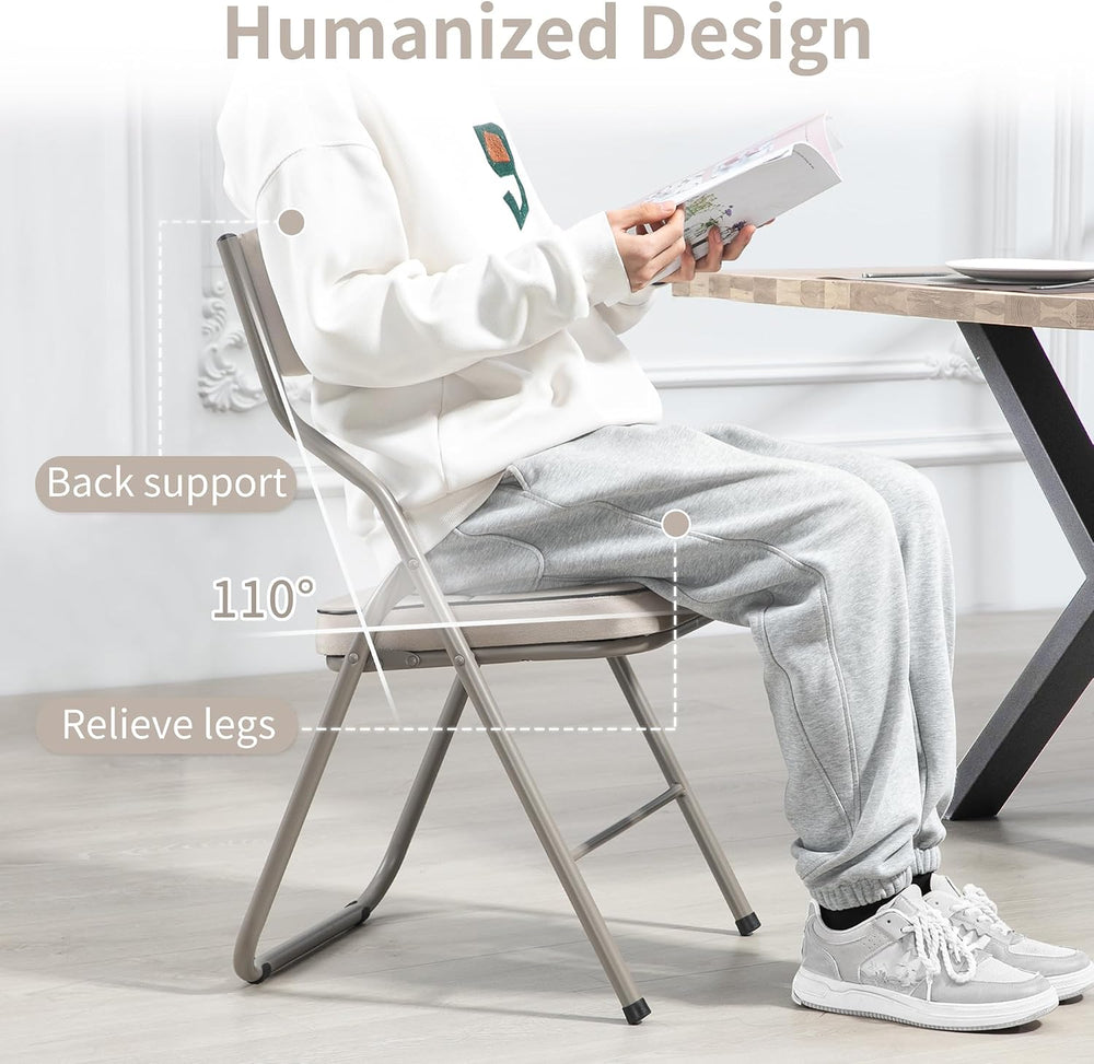 Padded Folding Chairs, Dining Chair with Cushion, Khaki, 4 Pack