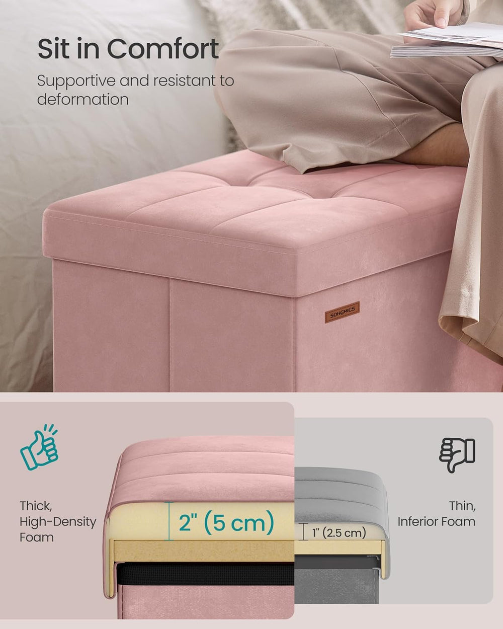 SONGMICS Mazie Collection - 30 Inches Storage Ottoman, Foldable Storage Bench...