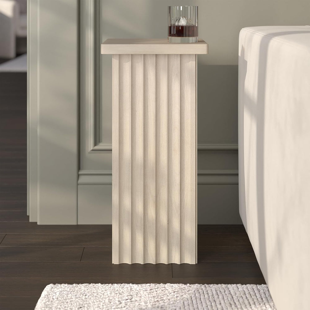 Henn&Hart 11'' Fluted Modern Wooden Square End Table, Ribbed Side...