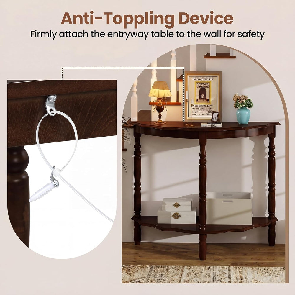 Giantex 42" Half Moon Console Table, 2-Tier Semi-Circle Entryway Table w...